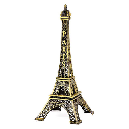 Wukusy antique finish 3D metal Eiffel Tower replica decorative showpiece for cabinets or office display, detailed landmark sculpture.