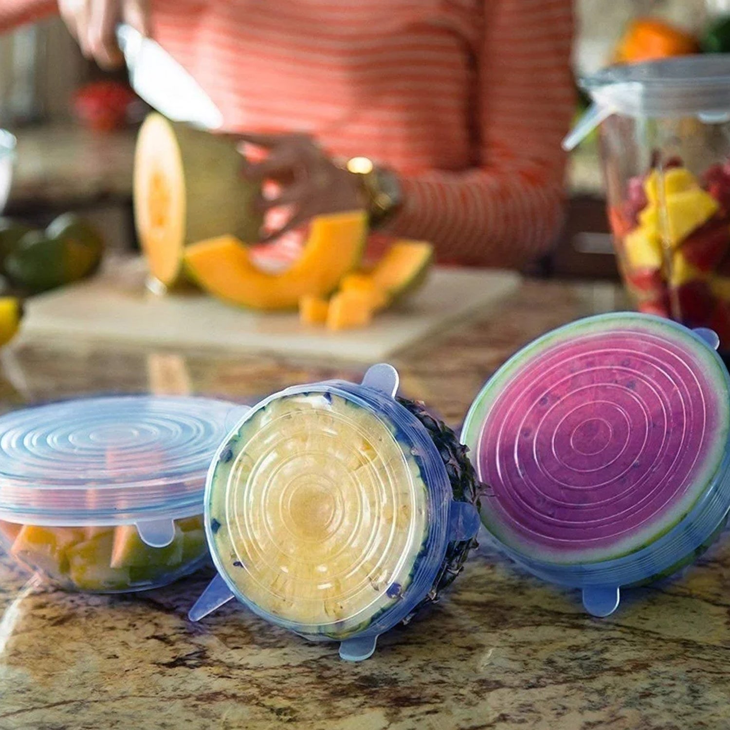 12 Peace Reusable Stretch Lids Set With 2 Storage Pouches  Flexible Food Cover Lids