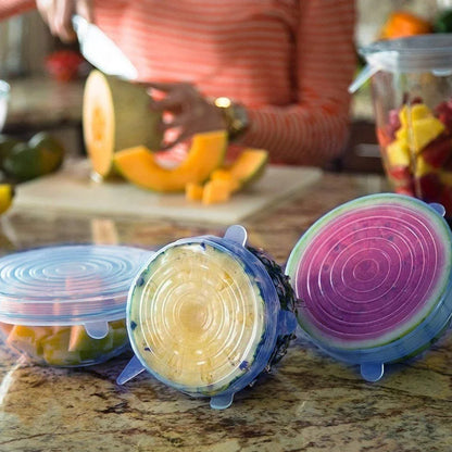 12 Peace Reusable Stretch Lids Set With 2 Storage Pouches  Flexible Food Cover Lids