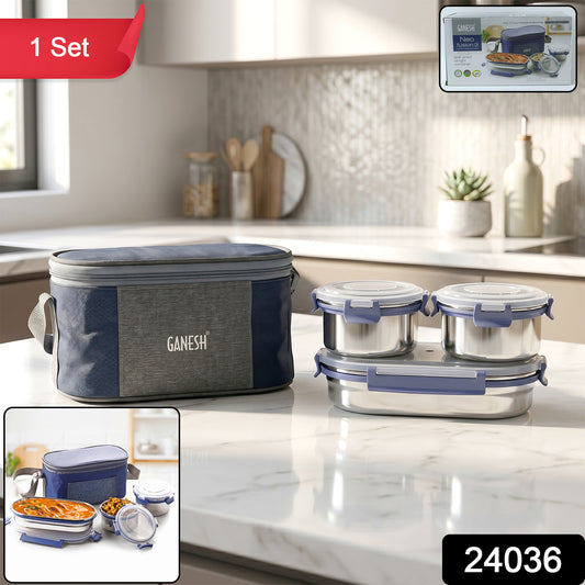 Ganesh Neo Fusion 3 Stainless Steel Lunch Box Set (1 Set)