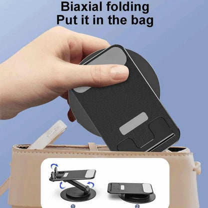 Wukusy rotating foldable mobile phone holder stand with adjustable height and angle, portable for all smartphones on a desk.