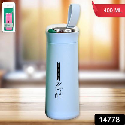 Light blue Wukusy 400ml leak-proof glass water bottle with handle, ideal for gym, kids, and daily hydration.