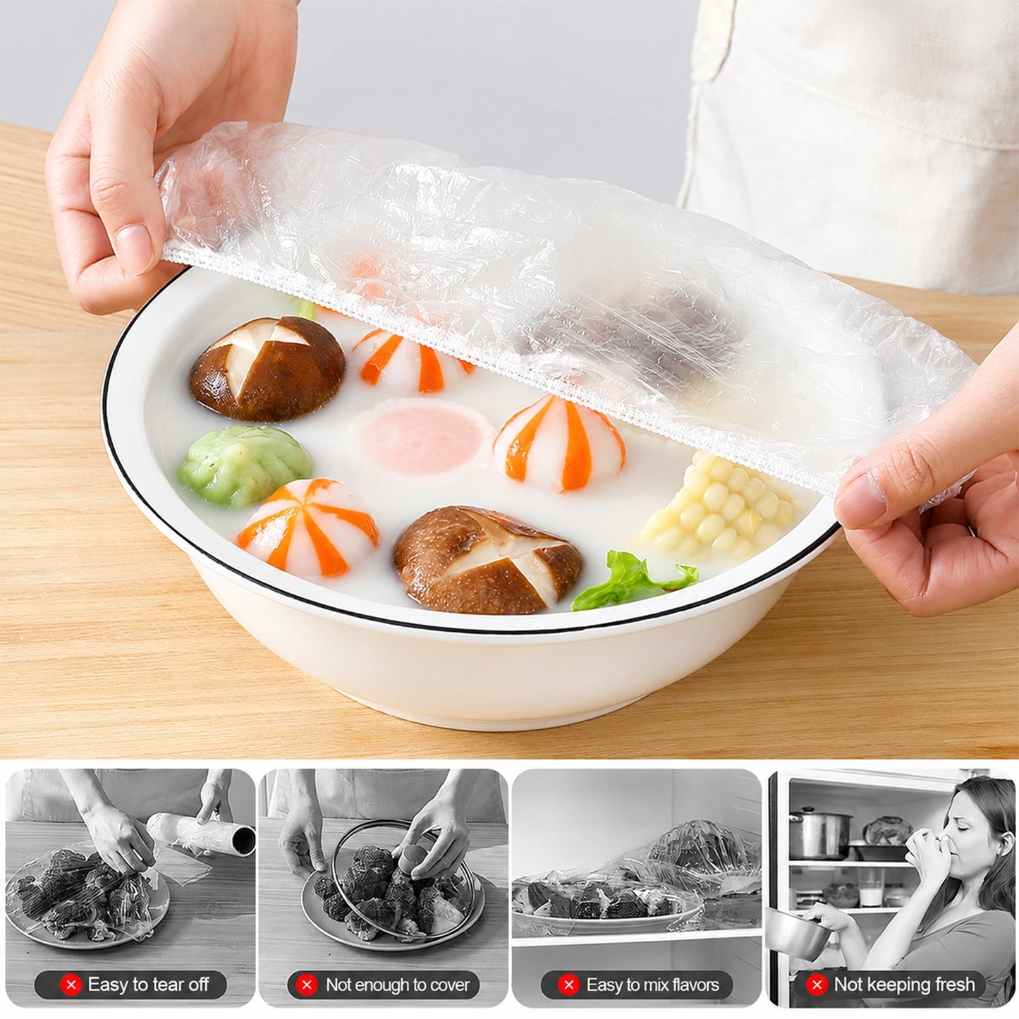 Plastic Elastic Food Wrap Bag Covers For Bowls Plates And Fresh Storage (100 Pc)