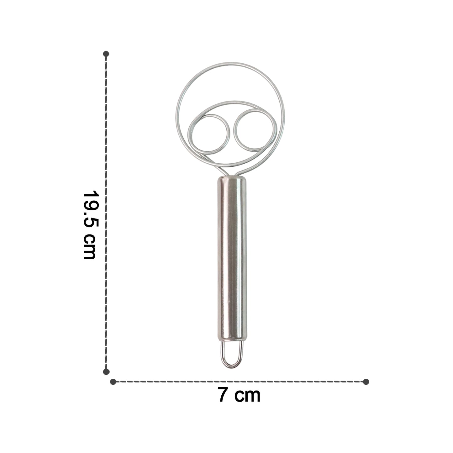 Two stainless steel spiral hand whisks from Wukusy in a 2-piece set, ideal for mixing and whisking in the kitchen.