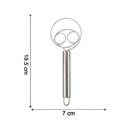 Two stainless steel spiral hand whisks from Wukusy in a 2-piece set, ideal for mixing and whisking in the kitchen.