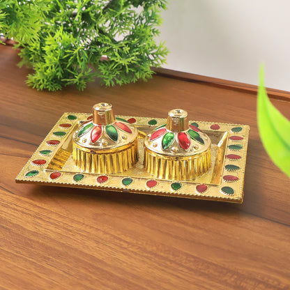 Wukusy Rakasha Bandhan Puja Thali with kumkum holder, decorated for Indian home decor and Rakshabandhan celebrations.