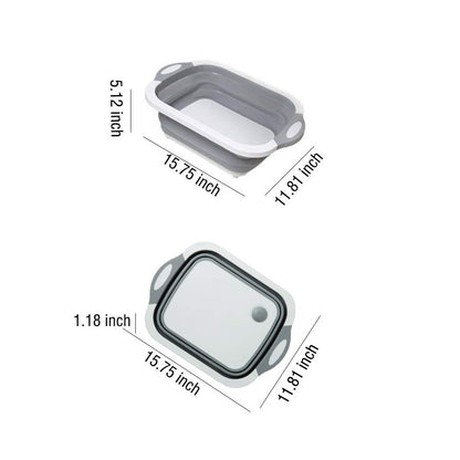 0098b (Brown Box) Foldable Chopping Board Dish Rack Washing Bowl  Draining Basket 3in1 Multi-function