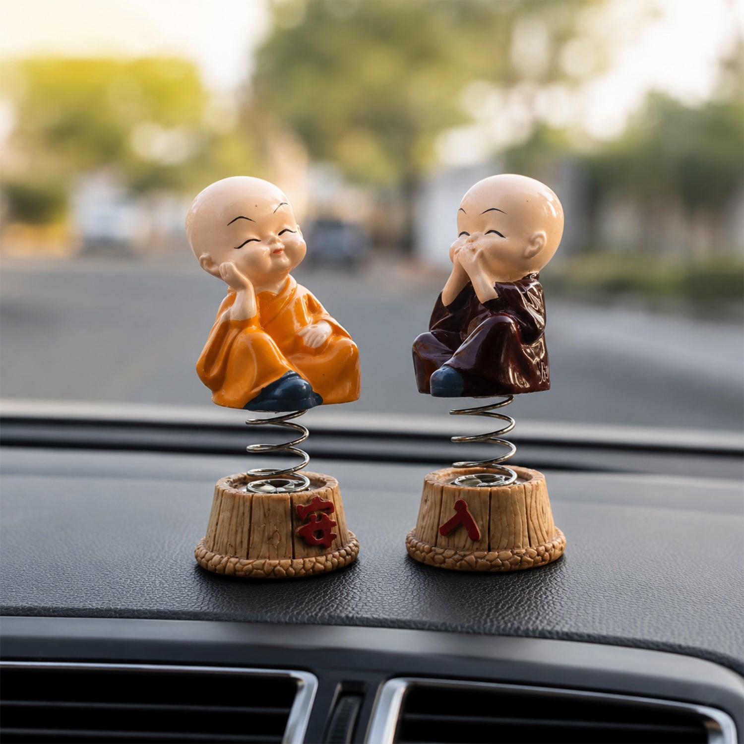 Baby Monk Buddha Bobblehead Figurine Set For Car Dashboard And Home Decor (4 Pc)