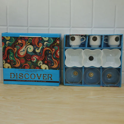Wukusy snack serving gift set with 2 cups, 2 bowls, and divided platter, perfect for sharing snacks and appetizers.