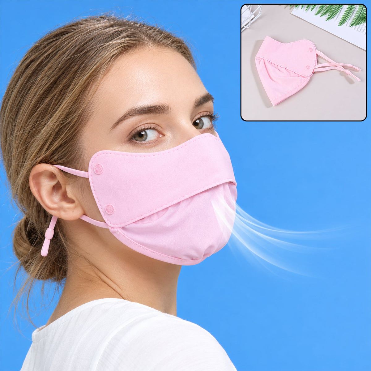 Wukusy reusable fabric face cover mask with adjustable ear loops, designed for daily wear, shown in a close-up image.