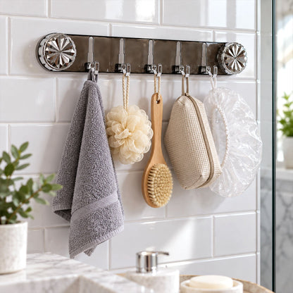 Multipurpose Wall Storage Rack With 5 Folding Hooks And Suction Locks (1 Pc)