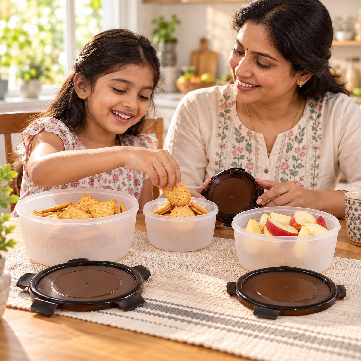 Wukusy Magick round food storage containers with clip-on lids, 3-piece set in three sizes