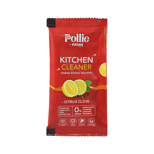 Wukusy Pollic Kadam concentrated kitchen surface cleaner sachet for home and kitchen cleaning, with fresh citrus scent.