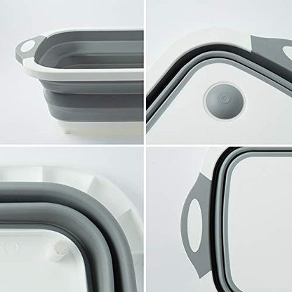 0098b (Brown Box) Foldable Chopping Board Dish Rack Washing Bowl  Draining Basket 3in1 Multi-function