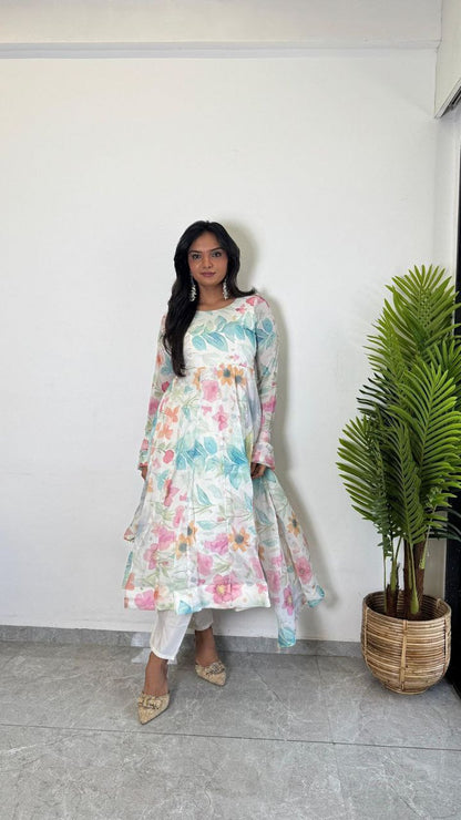 organza flore printed anarkali kurti 3 pis sat