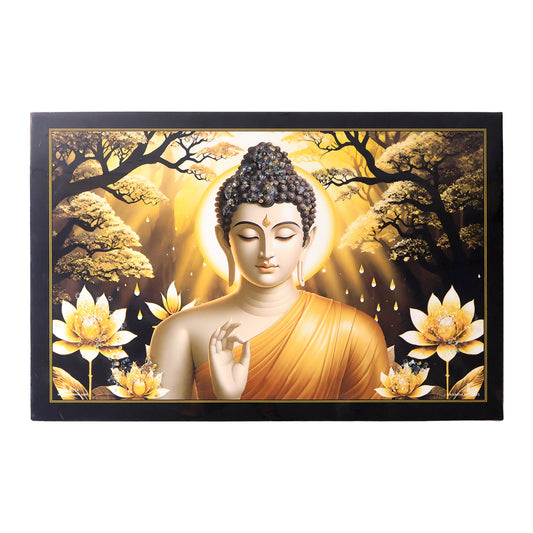 Decorative Lord Buddha Wall Painting With Wooden Frame Mix Design 45x30 Cm Approx (1 Pc)