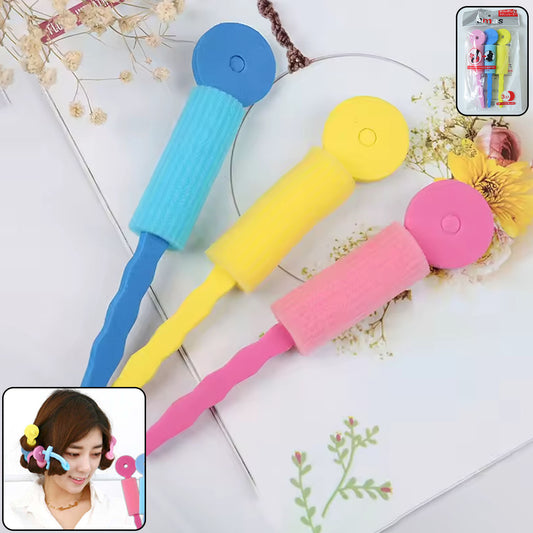 Wukusy soft foam hair curling rollers, 3-piece set, shown in a close-up image with curled hair and textured foam surface.