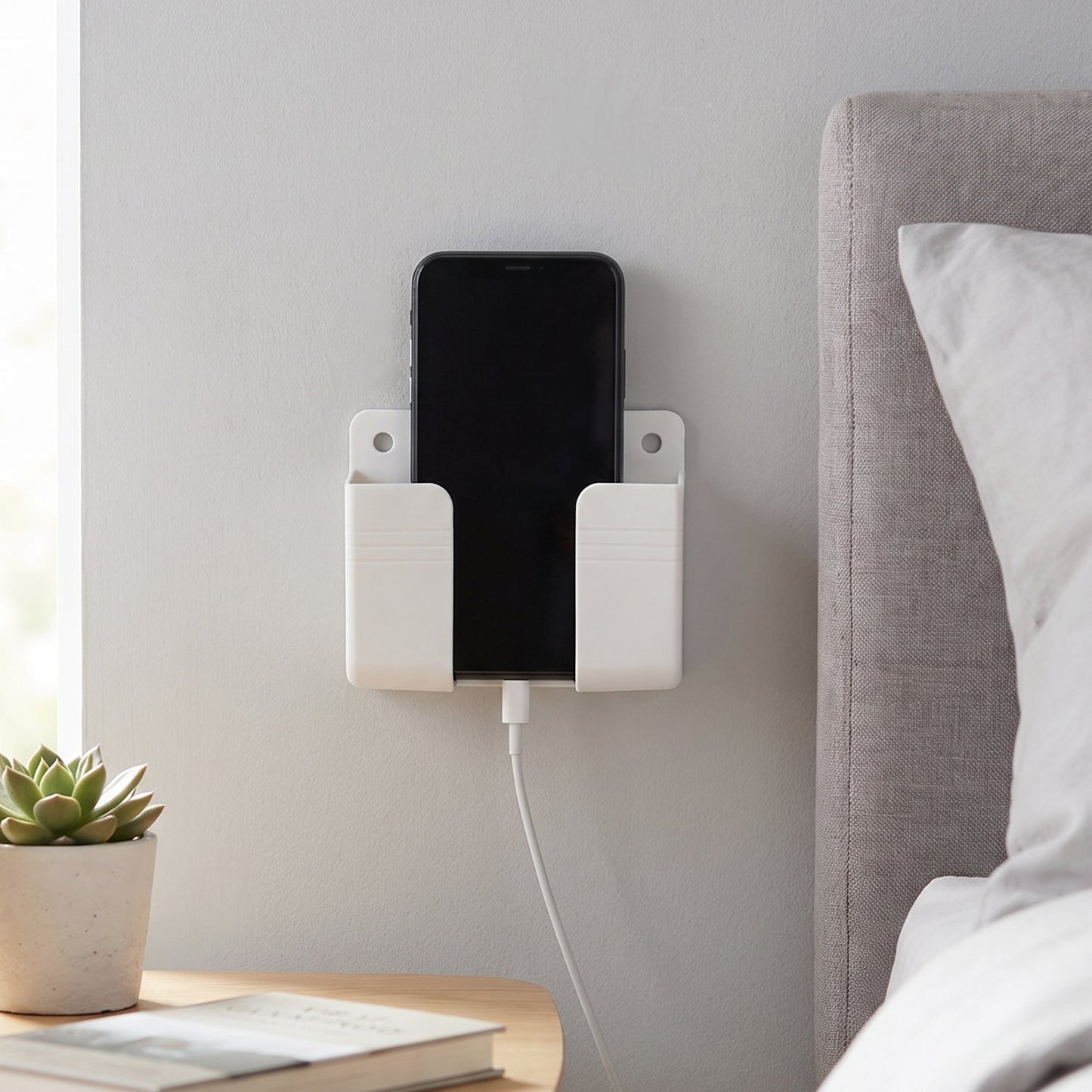 Self Adhesive Wall Mounted Mobile Phone Holder Stand With Charging Slot (1 Pc)