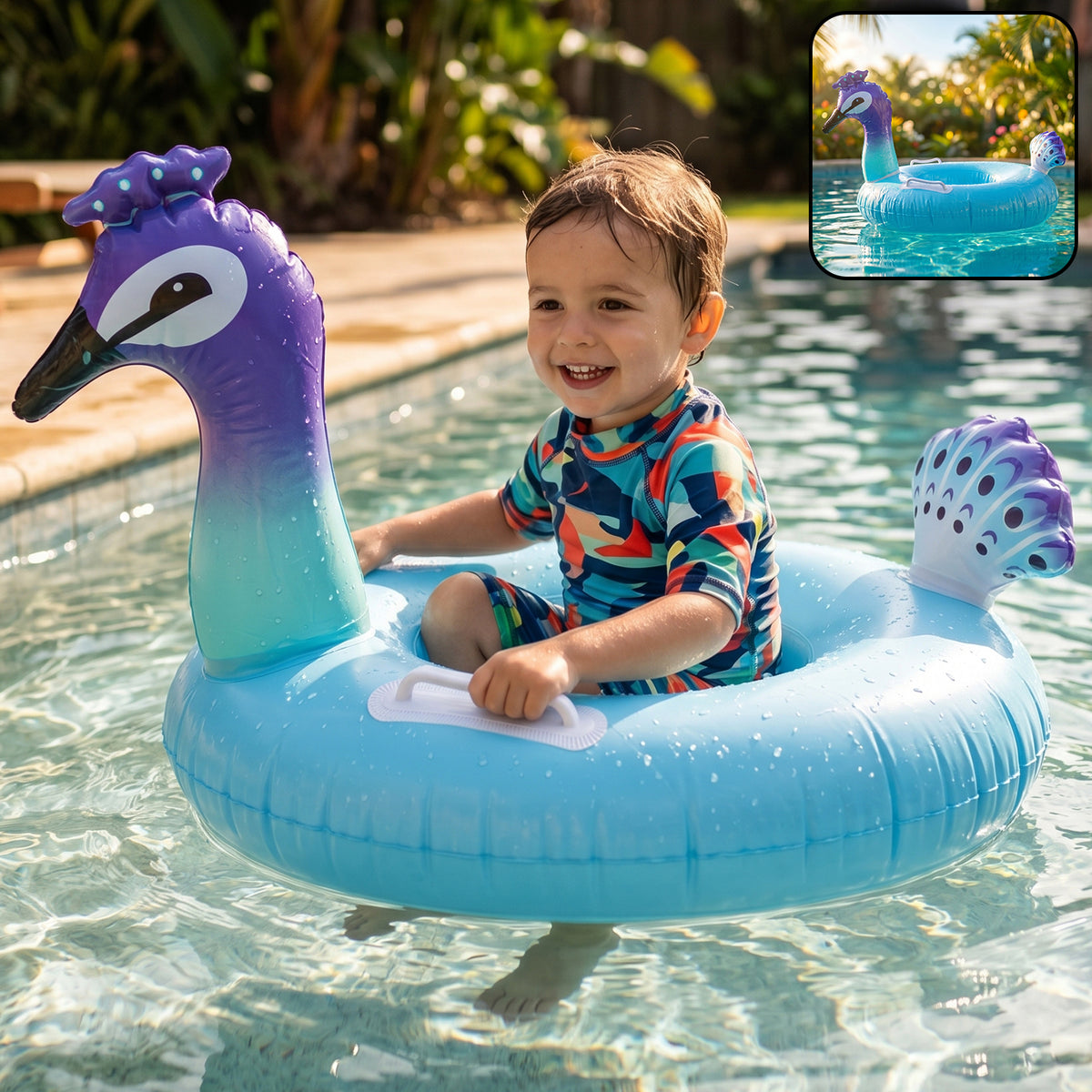 Wukusy inflatable kids swim ring, comfortable floating safety swimming tube in bright colors, designed for children’s water fun.
