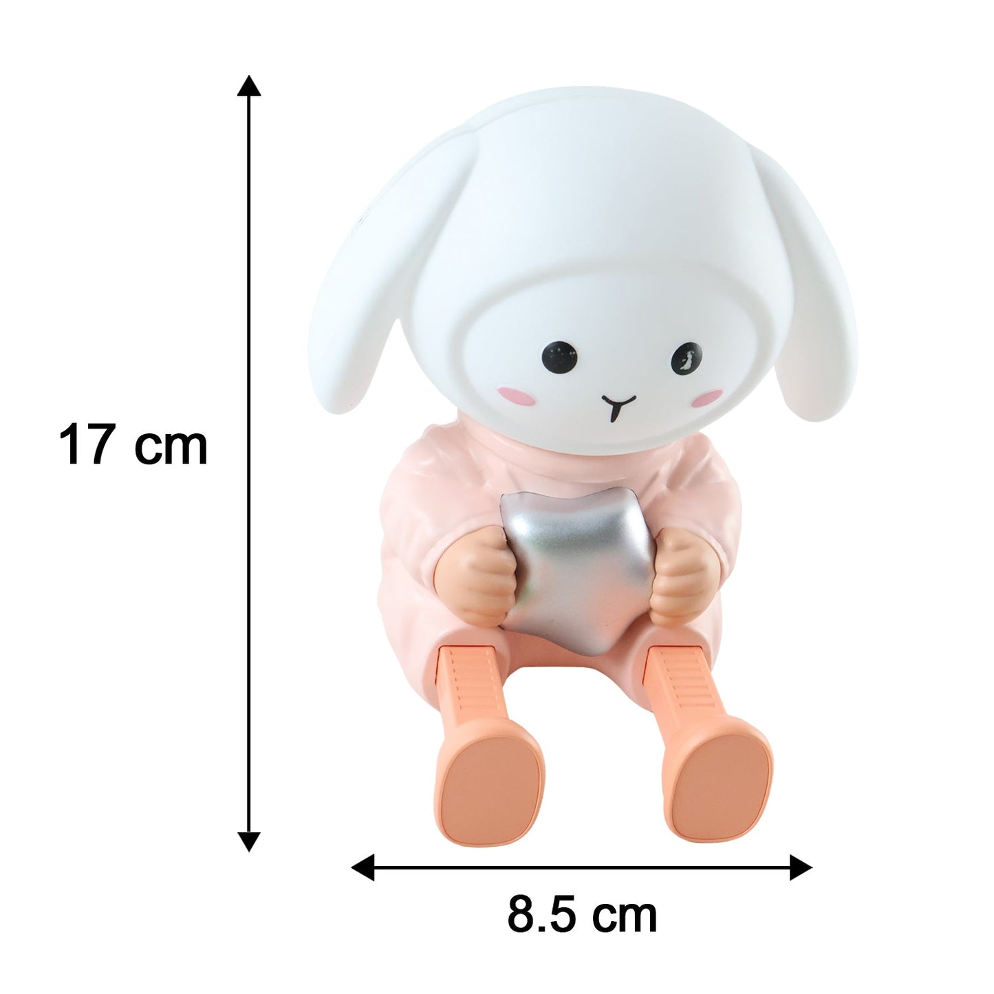Wukusy rabbit LED night light with mobile phone stand on a bedroom table, providing soft illumination and a convenient phone holder.