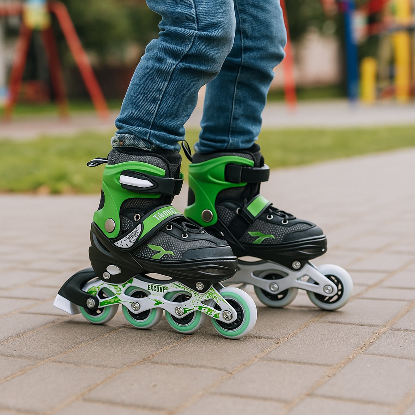 Wukusy professional adjustable inline skates for kids and adults, featuring sturdy construction and adjustable sizing for sports use.