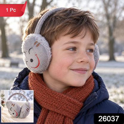 Wukusy smiley plush winter ear muffs for cold weather, soft and warm, featuring a cheerful smiley face design for everyday wear.