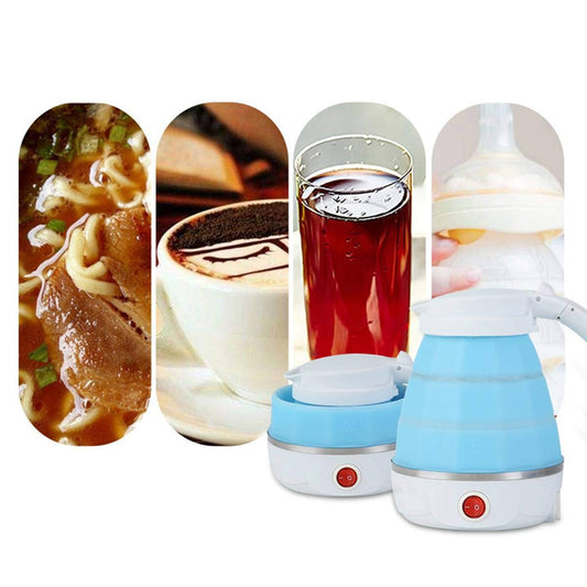 Wukusy 2137 silicone foldable collapsible electric water kettle for camping, with a compact design and easy-to-use spout.