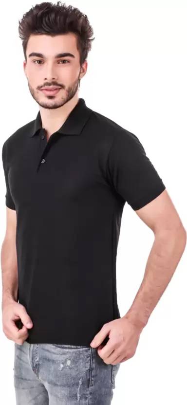 Pack of 4 men's solid polo neck cotton blend T-shirts in multicolor, from Drpshippr Men's Collection, displayed in a set.