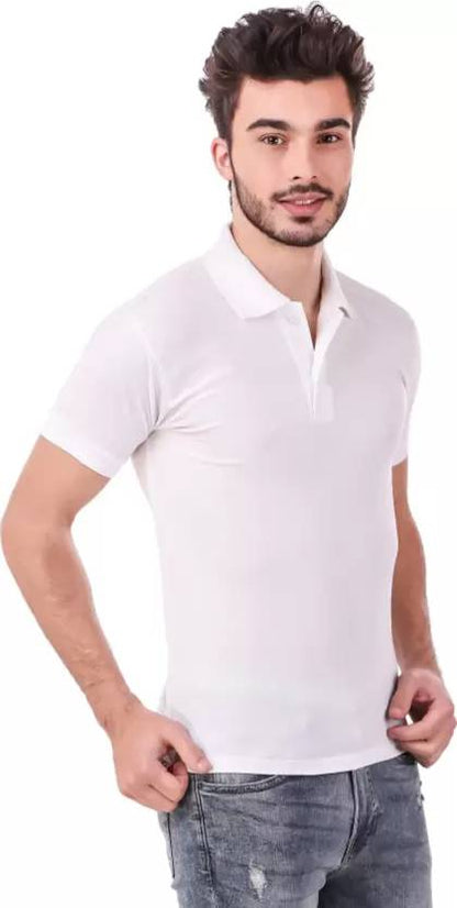 Pack of 4 men's solid polo neck cotton blend T-shirts in multicolor, from Drpshippr men's collection.