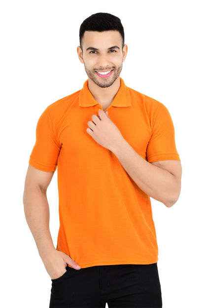 Pack of four men's solid polo neck T-shirts in multicolor, from Drpshippr's men's collection, displayed in a set of four.