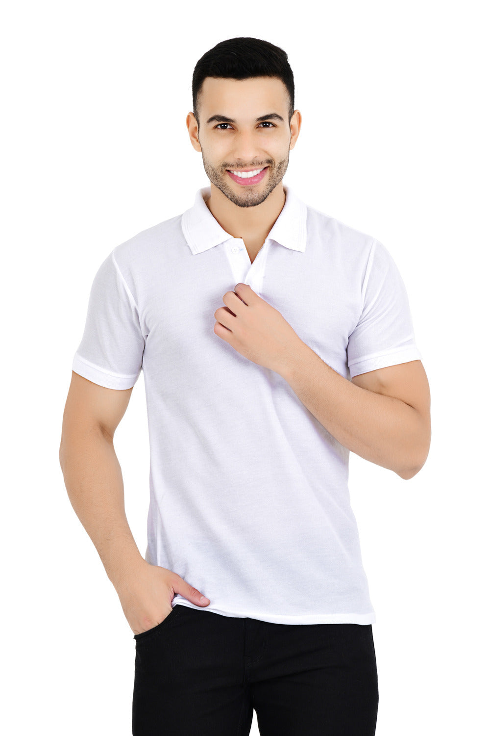 Pack of 4 men's solid polo neck T-shirts in multicolor from Drpshippr's men's collection, displayed in a set.