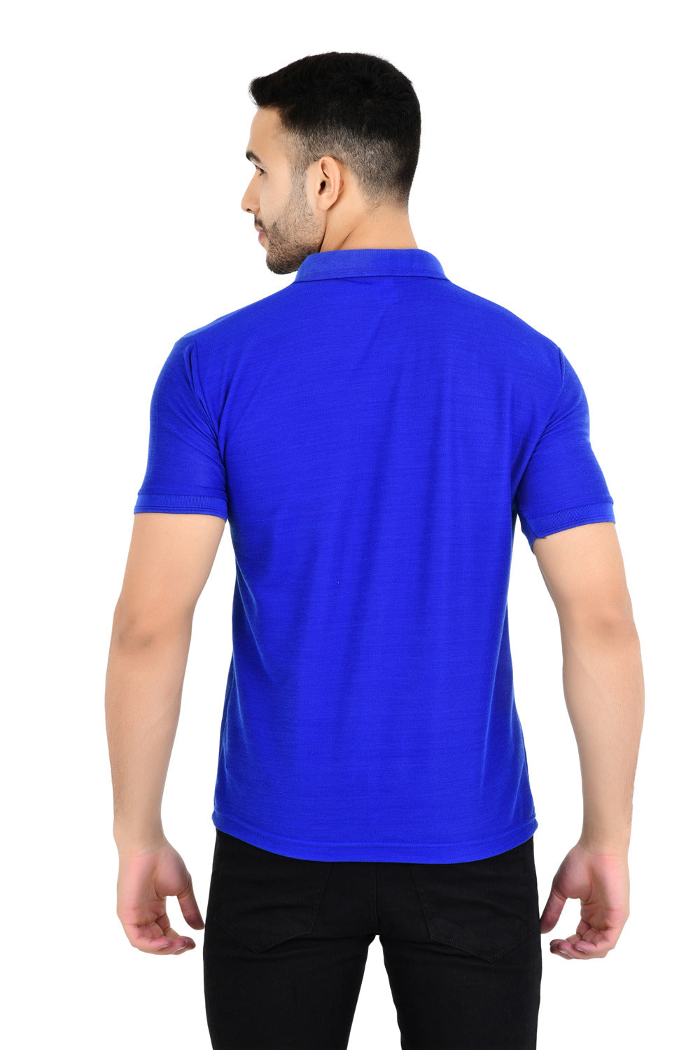Pack of 4 men's solid polo neck T-shirts in multicolor from Drpshippr's men's collection, displayed folded and stacked.