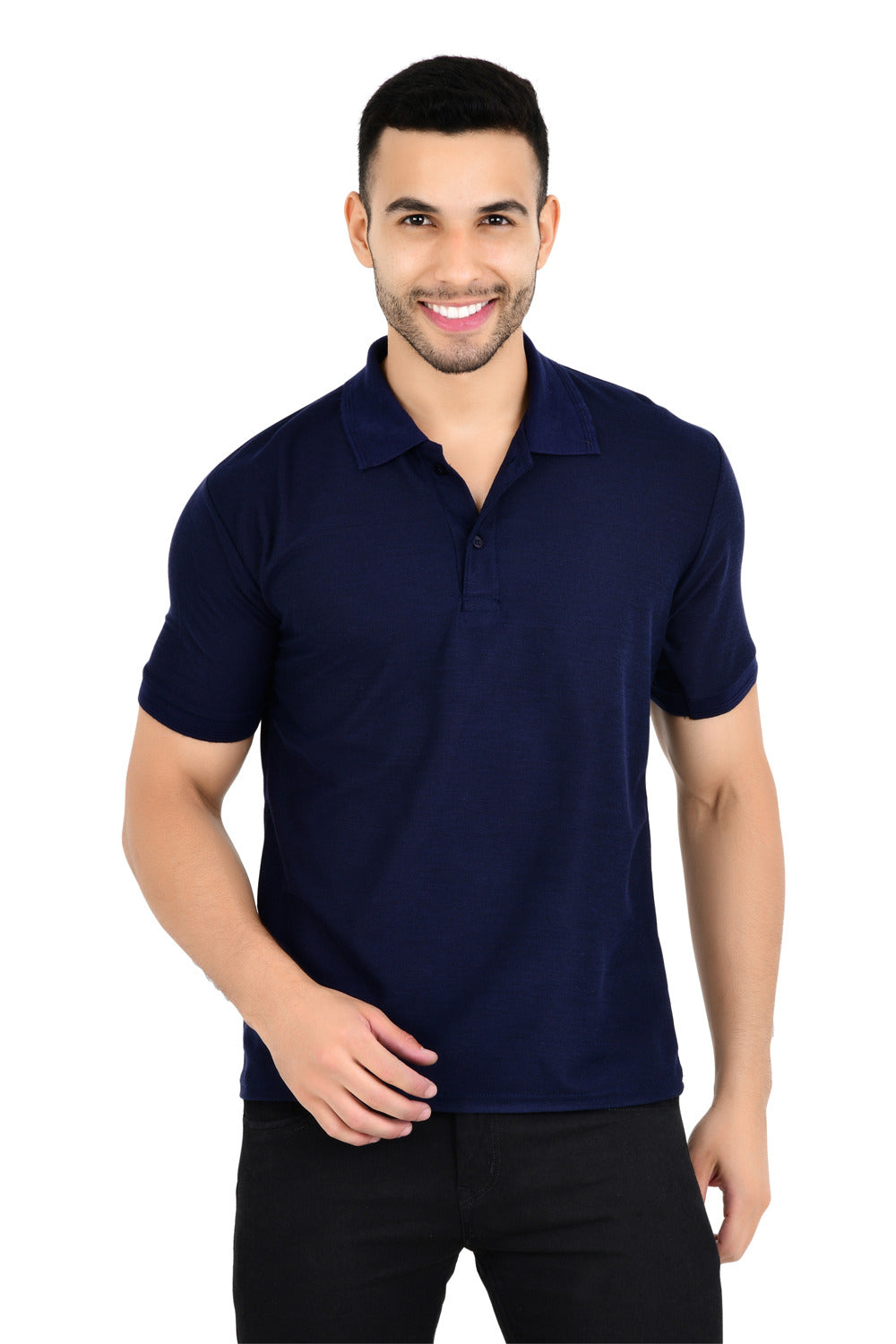Set of four multicolor men's polo neck T-shirts from Drpshippr, solid design, perfect for casual wear.