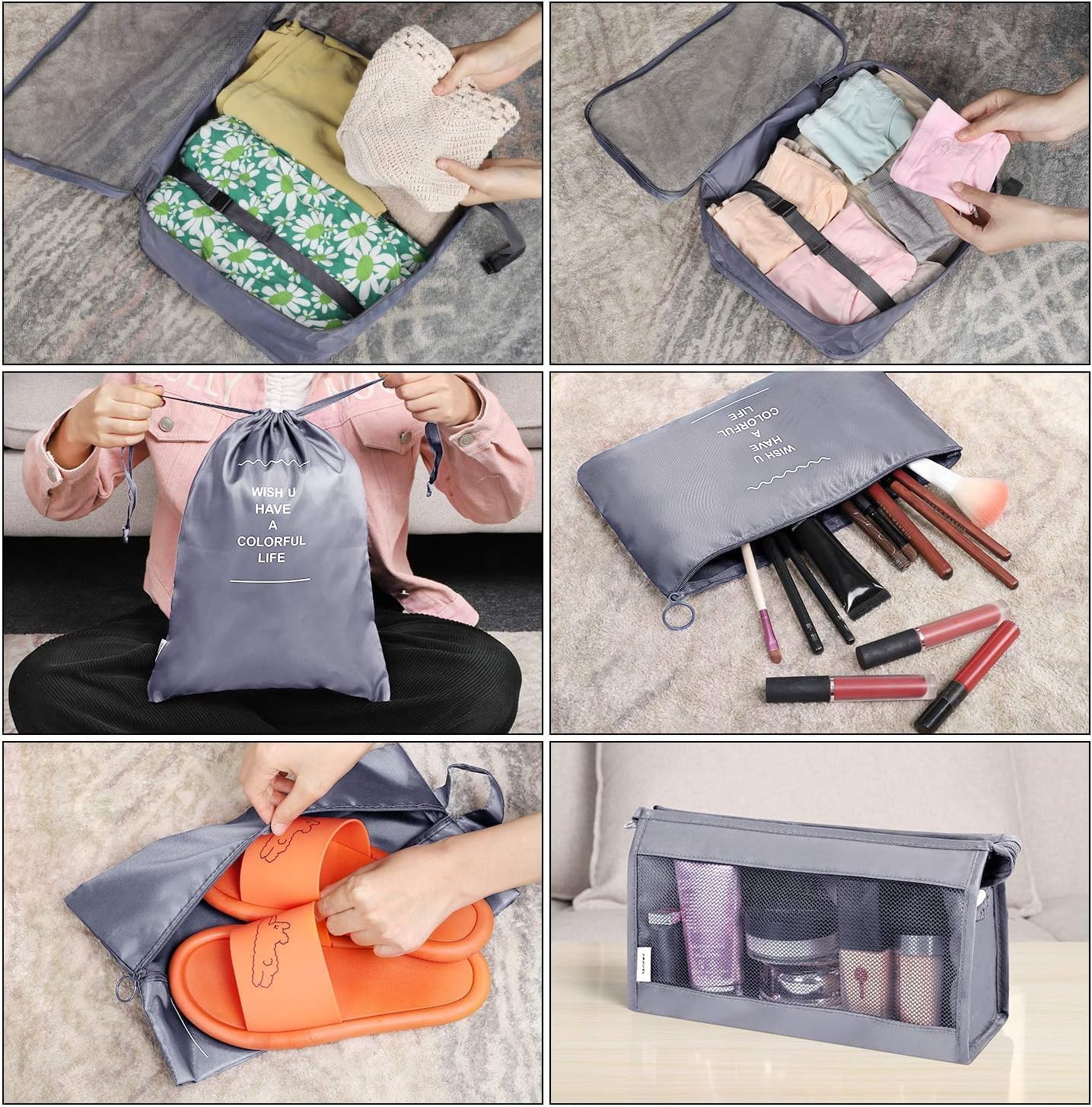 Drpshippr packing cubes set with shoe bag, travel luggage organizer for suitcase clothes storage and organization.