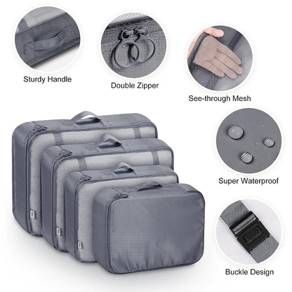 Drpshippr packing cubes set with shoe bag for travel, luggage organizer for suitcase clothes storage, compact and versatile travel accessories.