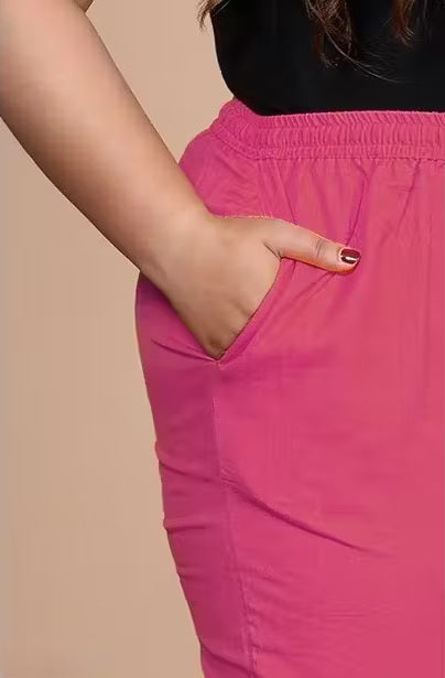 Regular Fit Women Pink Lycra Trouser Pant For Women - 6XL