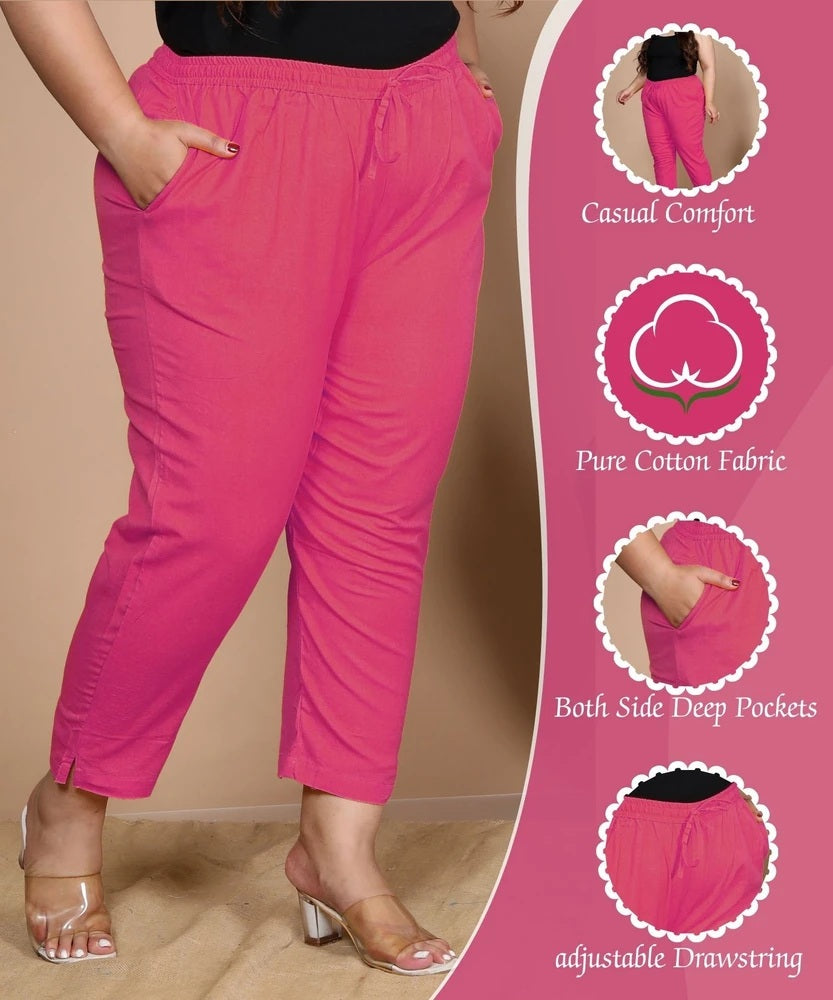 Regular Fit Women Pink Lycra Trouser Pant For Women - 6XL