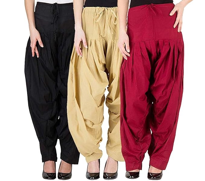 Three women's cotton Patiala Salwar combo pack in vibrant colors, full stitched and ready to wear from FIZZI SHOP.