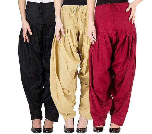 Combo Pack 3 Women's Cotton Full Stitched Readymade Patiala Salwar