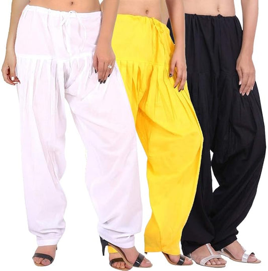 Set 3 Women's Cotton Full Stitched Readymade Patiala Salwar
