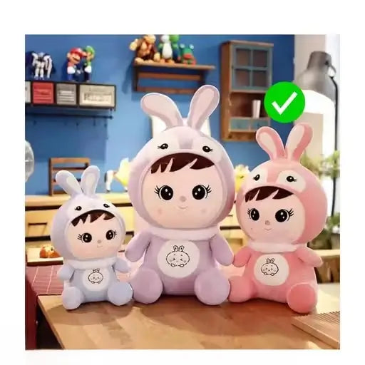 Stuffed Doll with Bunny Cap – Pink Plush Toy for Kids and Girls