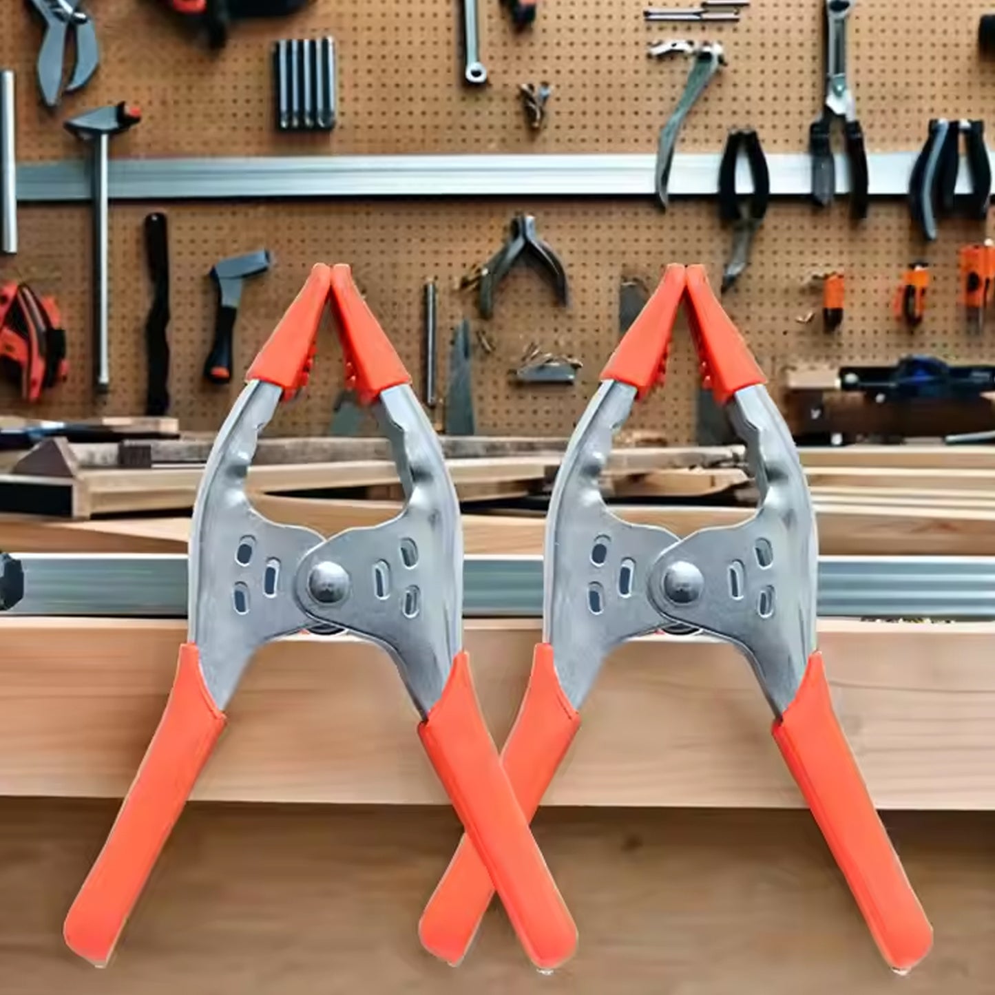 Heavy duty 6-inch metal spring clamp from Wukusy, showing the clamp's sturdy spring mechanism and black metal construction.