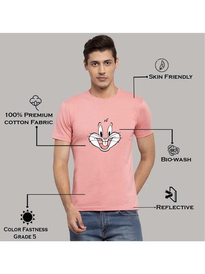 Pink men's cotton printed T-shirt with yellow design and round neck from Drpshippr's men's collection.
