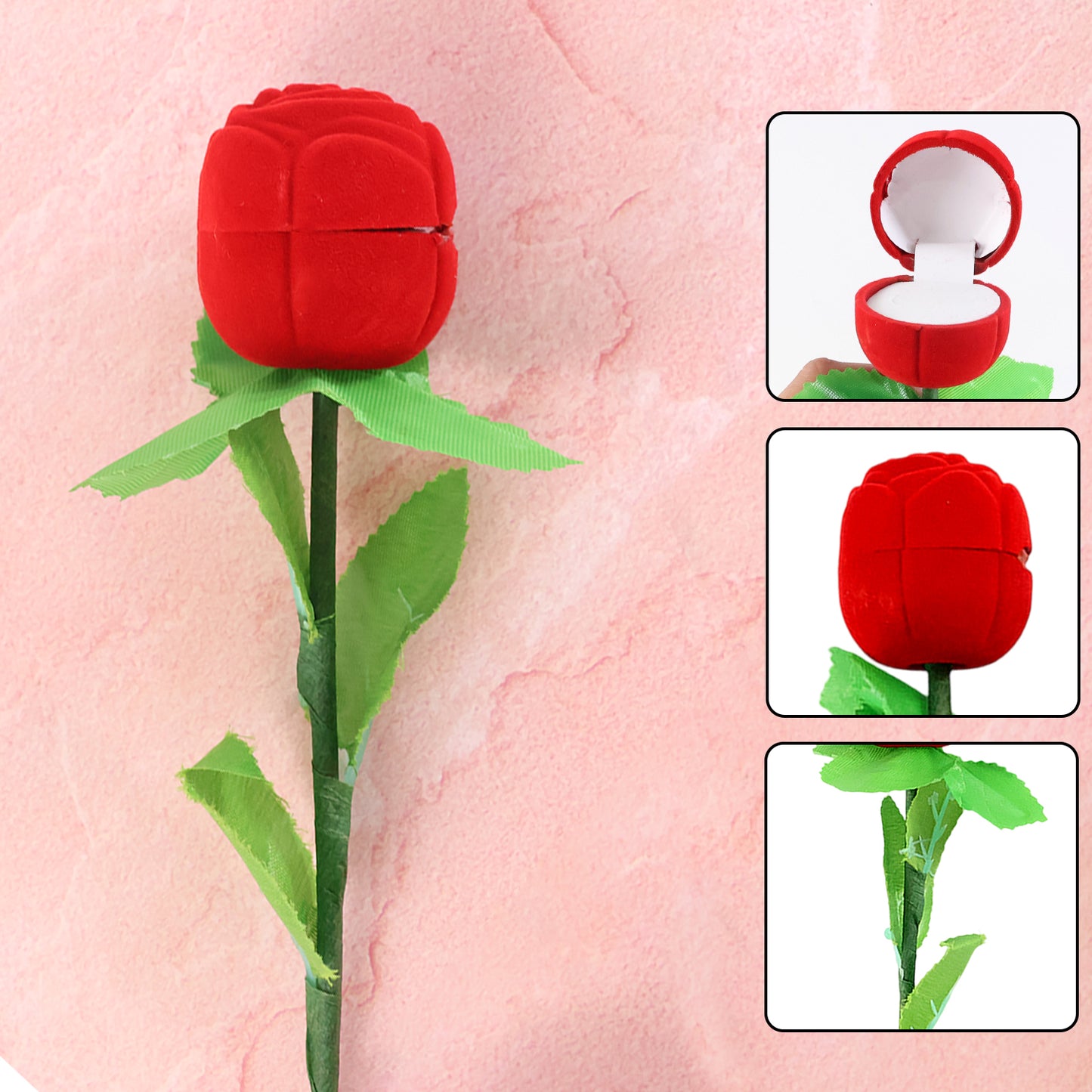 Romantic Artificial Rose Ring Box Stick  2 Piece Flower Shaped