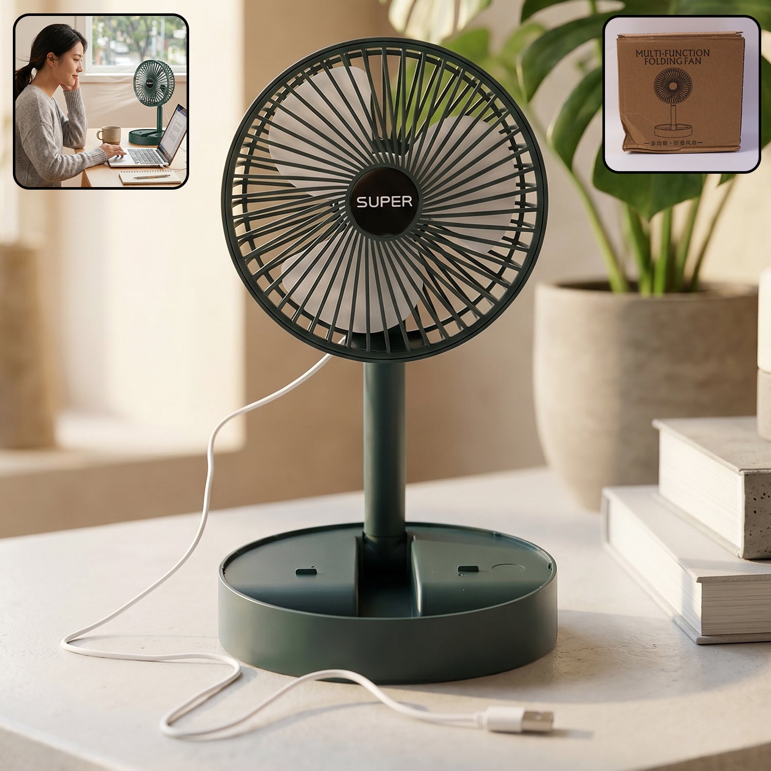 Usb Table Fan Portable Desk Cooling Fan With Adjustable Stand For Office (1 Pc)
