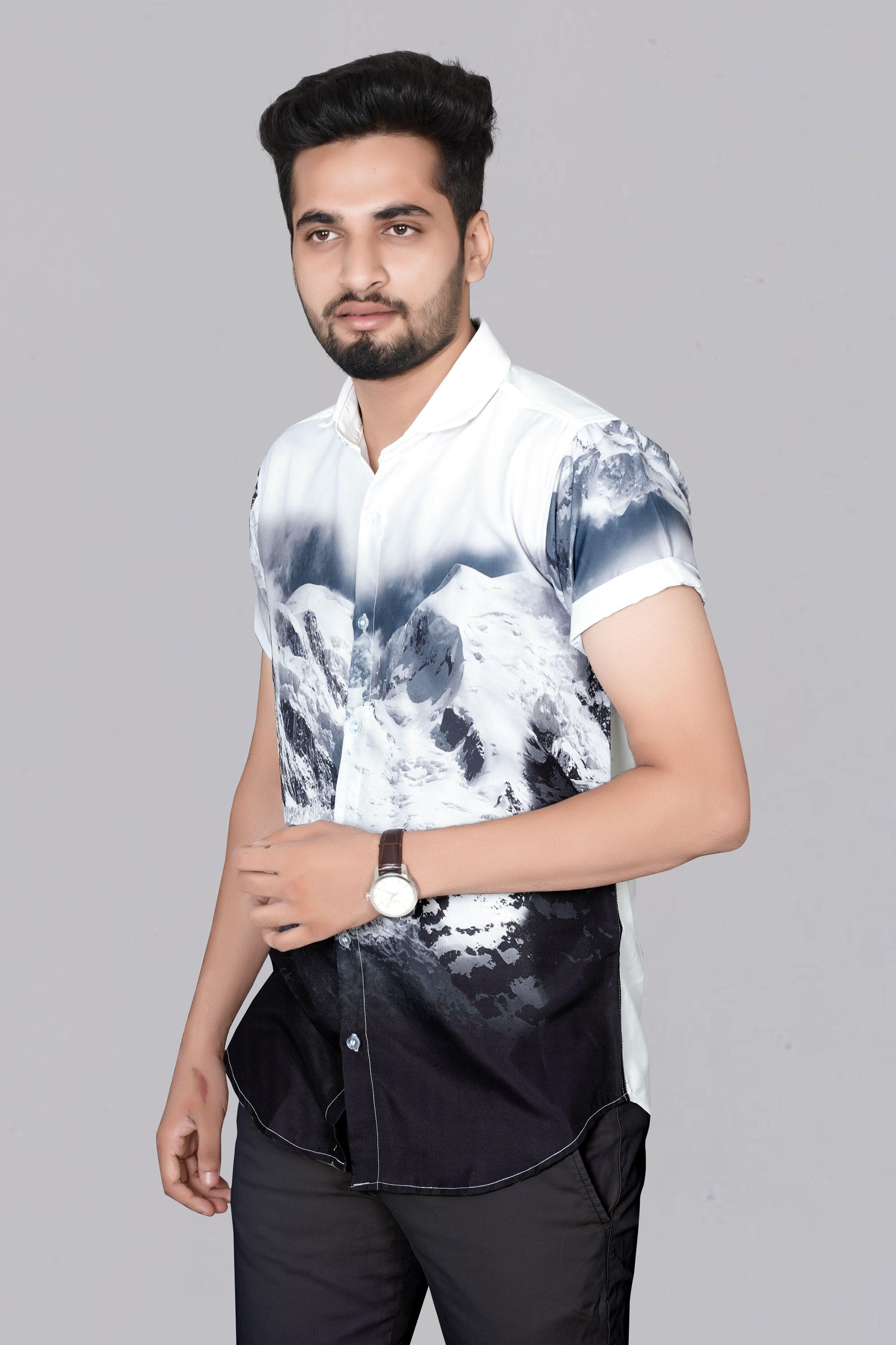 Poly rayon printed men's casual shirt with half sleeves, regular fit from Drpshippr's men's collection.