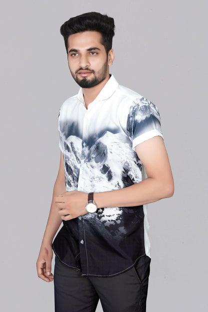 Poly rayon printed men's casual shirt with half sleeves, regular fit from Drpshippr's men's collection.