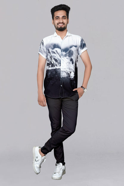 Poly rayon printed men's casual shirt with half sleeves from Drpshippr, featuring a regular fit and stylish pattern.