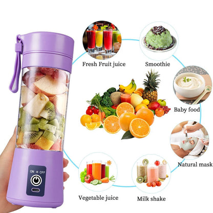 Portable Electric Rechargeable Juicer with 6 Blades for Fruits and Vegetables