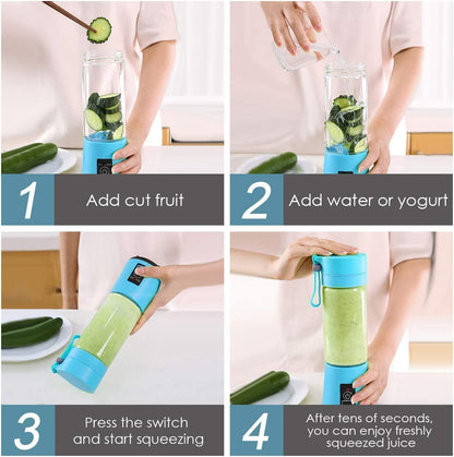 Portable Electric Rechargeable Juicer with 6 Blades for Fruits and Vegetables